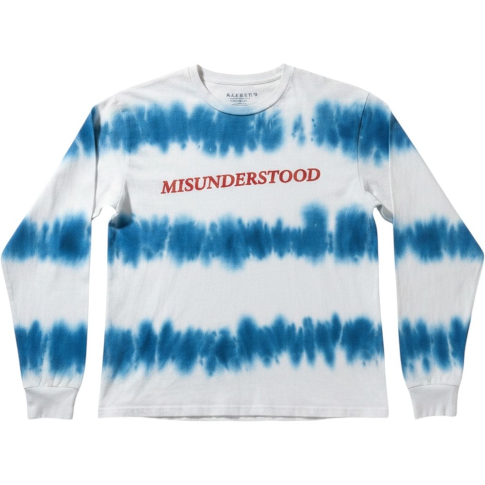 PacSun Shirt Mens Large White Blue Misunderstood Tie Dye Graphic Long Sleeve Tee